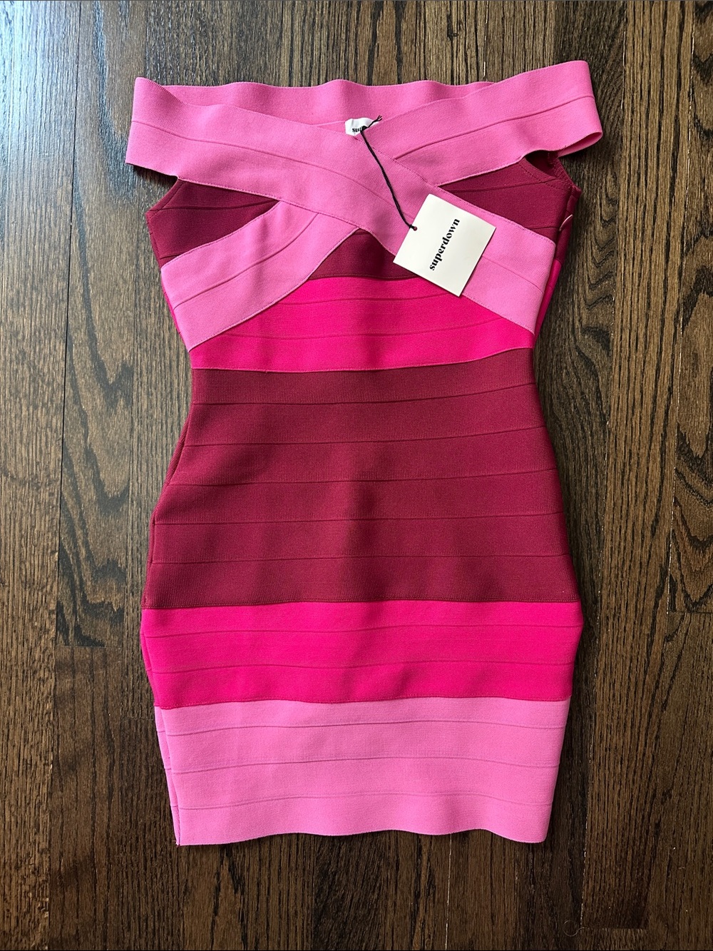 superdown Strapless Colorblock Bandage Dress in Light Pink, Hot Pink & Burgundy - Picture 2 of 6